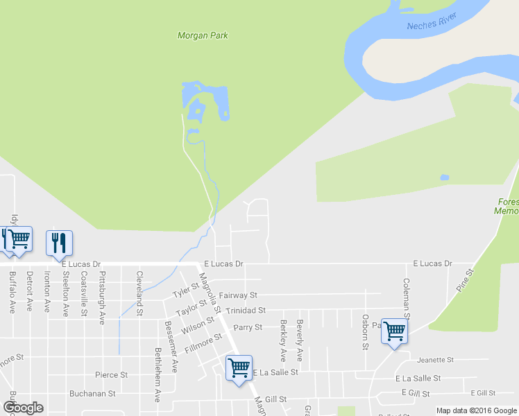 map of restaurants, bars, coffee shops, grocery stores, and more near 1650 East Lucas Drive in Beaumont
