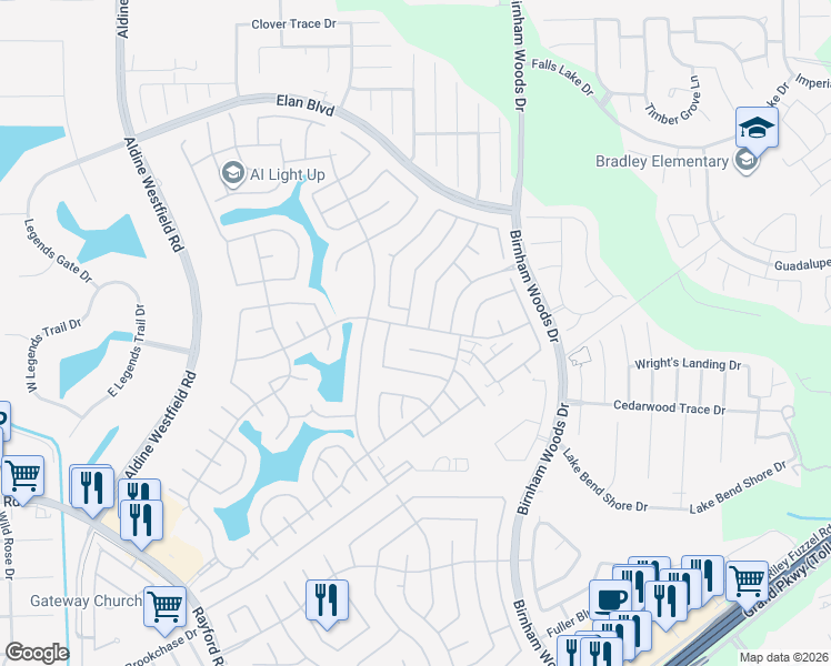 map of restaurants, bars, coffee shops, grocery stores, and more near 30202 Deleon Fields Drive in Spring