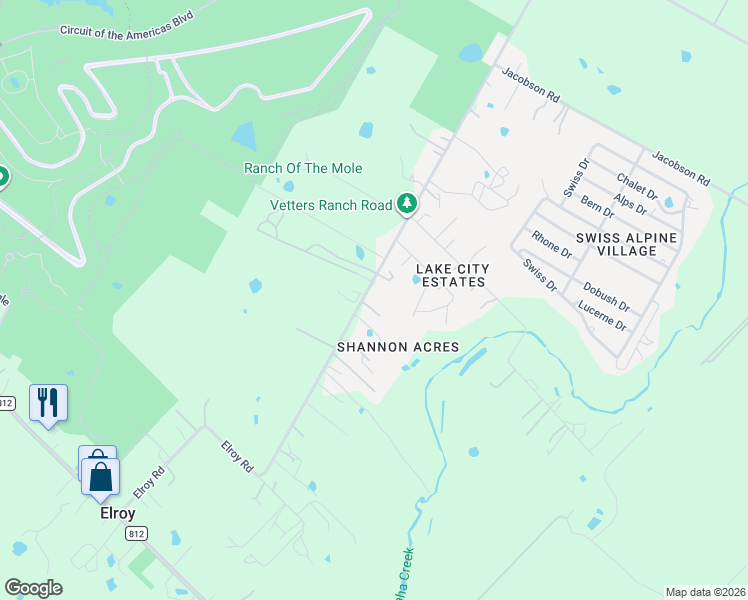 map of restaurants, bars, coffee shops, grocery stores, and more near 8605 Elroy Road in Travis County