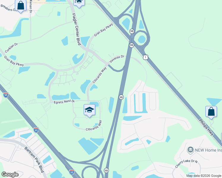 map of restaurants, bars, coffee shops, grocery stores, and more near 14000 Citicards Way in Jacksonville