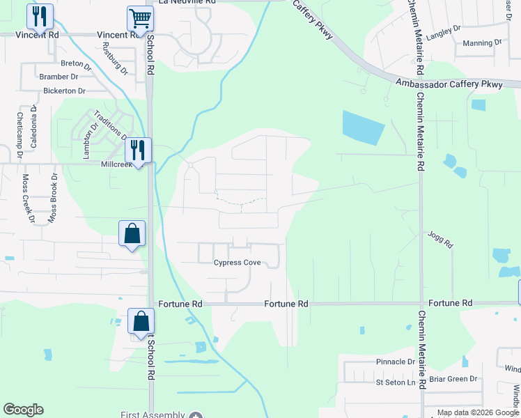 map of restaurants, bars, coffee shops, grocery stores, and more near 341 Fortune Road in Youngsville