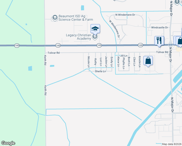 map of restaurants, bars, coffee shops, grocery stores, and more near 7985 Sheila Lane in Beaumont