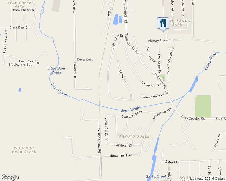 map of restaurants, bars, coffee shops, grocery stores, and more near 12805 Scissortail Dr in Manchaca