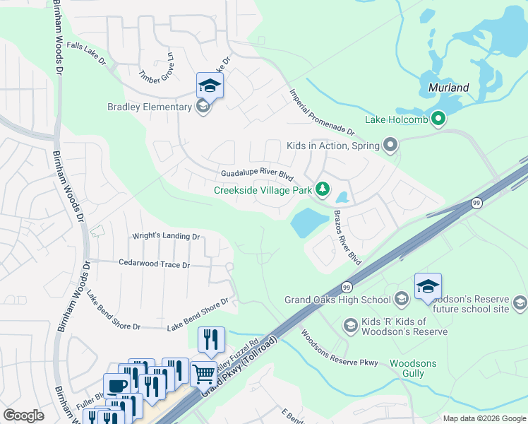map of restaurants, bars, coffee shops, grocery stores, and more near 4531 Nueces River Loop in Spring