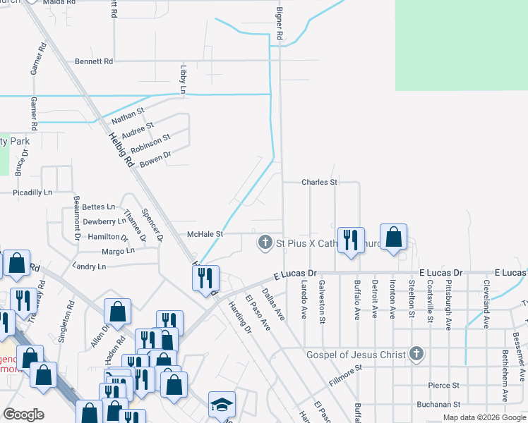 map of restaurants, bars, coffee shops, grocery stores, and more near 3345 Roslyn Court in Beaumont