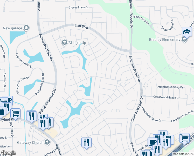 map of restaurants, bars, coffee shops, grocery stores, and more near 30122 Legends Ridge Dr in Spring