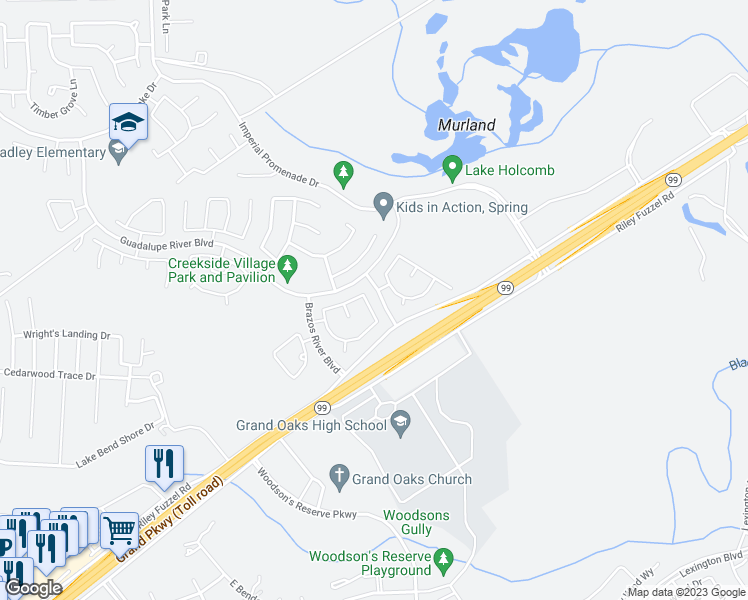 map of restaurants, bars, coffee shops, grocery stores, and more near 4830 Comal River Loop in Spring