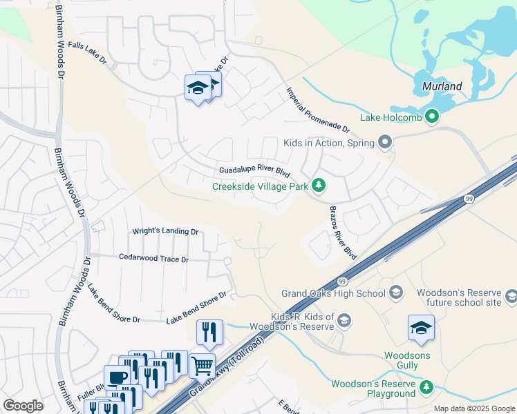map of restaurants, bars, coffee shops, grocery stores, and more near 4531 Nueces River Loop in Spring
