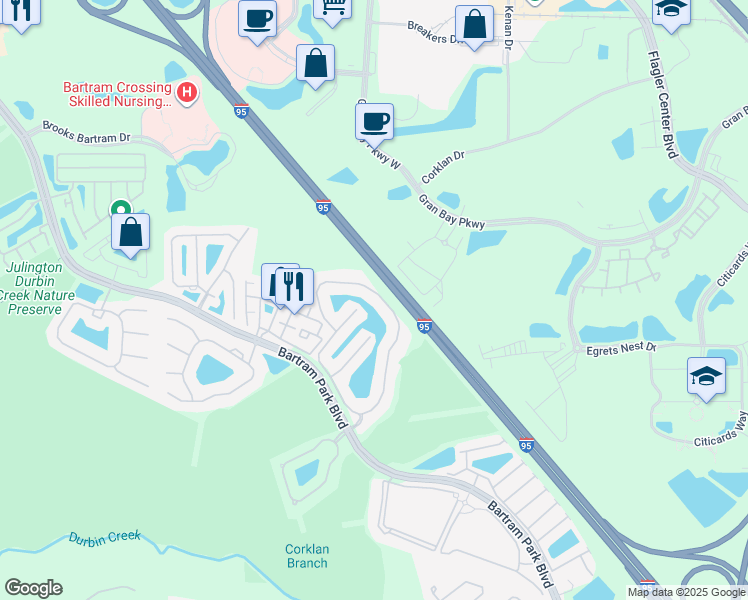map of restaurants, bars, coffee shops, grocery stores, and more near 6900 Roundleaf Drive in Jacksonville
