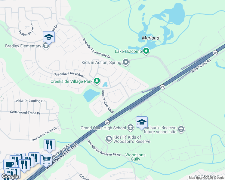 map of restaurants, bars, coffee shops, grocery stores, and more near 4922 Comal River Loop in Spring