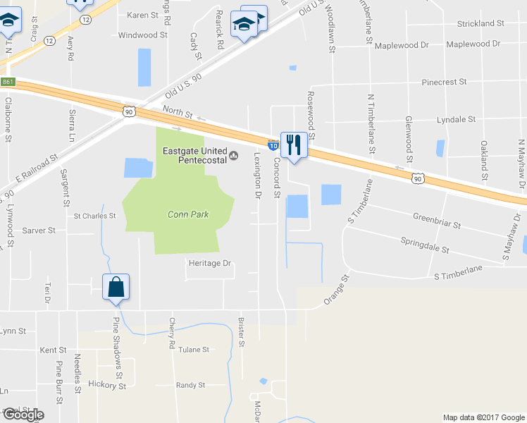 map of restaurants, bars, coffee shops, grocery stores, and more near 365 Lexington Drive in Vidor