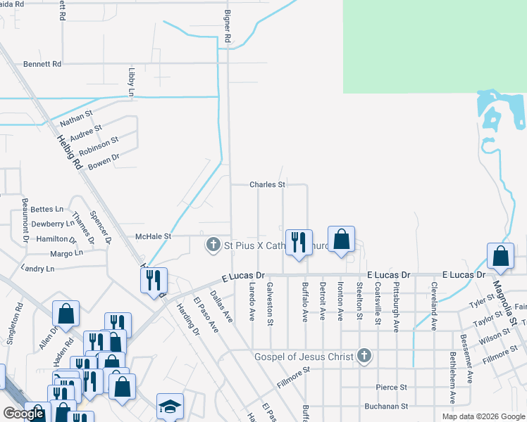 map of restaurants, bars, coffee shops, grocery stores, and more near 5230 Wilshire Street in Beaumont