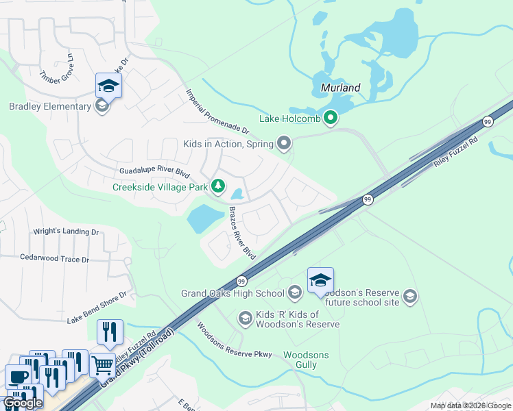 map of restaurants, bars, coffee shops, grocery stores, and more near 4922 Comal River Loop in Spring