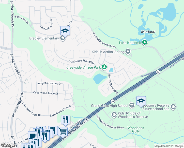 map of restaurants, bars, coffee shops, grocery stores, and more near 4431 Nueces River Loop in Spring