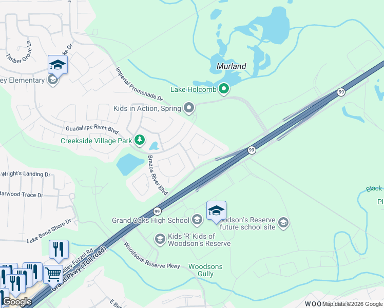 map of restaurants, bars, coffee shops, grocery stores, and more near 4830 Comal River Loop in Spring