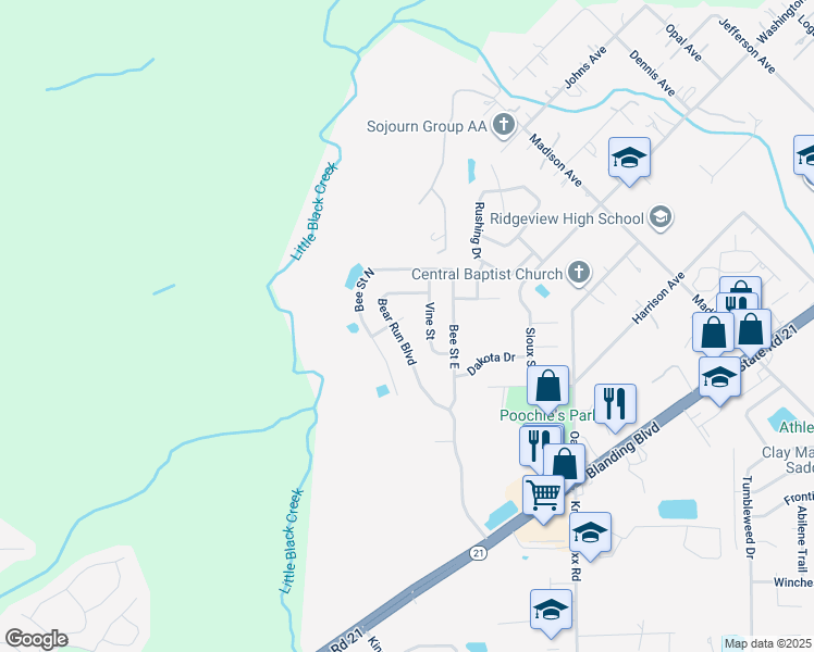 map of restaurants, bars, coffee shops, grocery stores, and more near 3169 Indian Drive in Orange Park