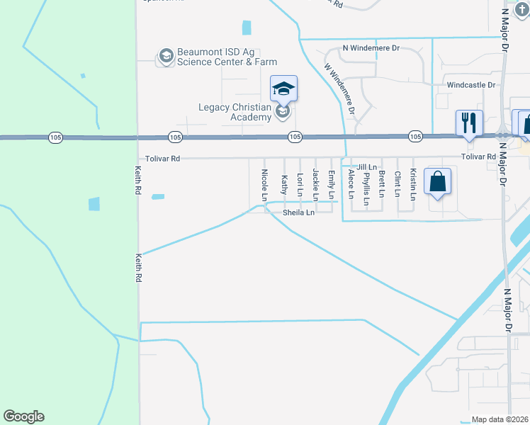 map of restaurants, bars, coffee shops, grocery stores, and more near 7985 Sheila Lane in Beaumont
