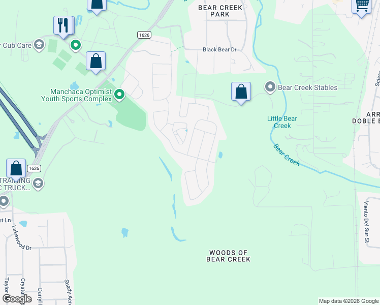 map of restaurants, bars, coffee shops, grocery stores, and more near 13601 Larrys Lane in Manchaca