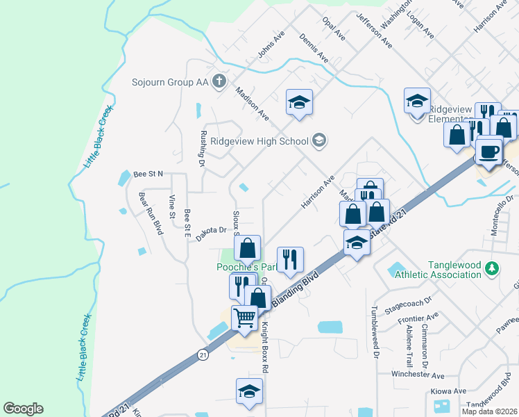 map of restaurants, bars, coffee shops, grocery stores, and more near 2910 Justin Court in Orange Park