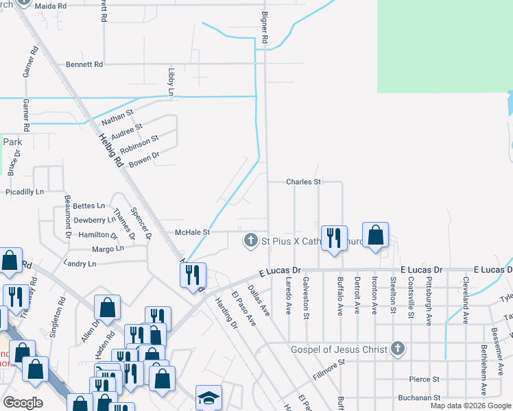map of restaurants, bars, coffee shops, grocery stores, and more near 3345 Roslyn Court in Beaumont