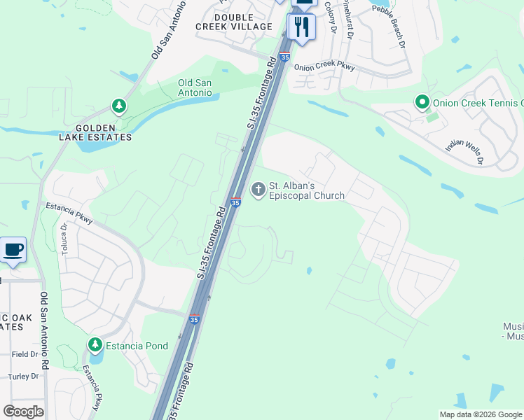 map of restaurants, bars, coffee shops, grocery stores, and more near 11819 South Interstate 35 Frontage Road in Austin