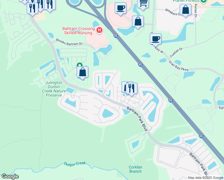 map of restaurants, bars, coffee shops, grocery stores, and more near 13344 Solar Drive in Jacksonville
