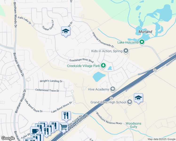 map of restaurants, bars, coffee shops, grocery stores, and more near 4506 Nueces River Loop in Spring