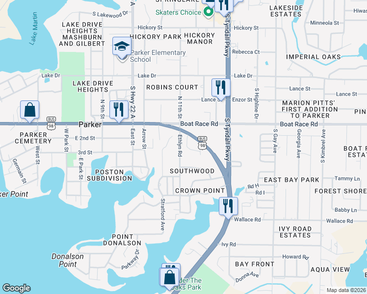 map of restaurants, bars, coffee shops, grocery stores, and more near 1005 Ethlyn Road in Panama City