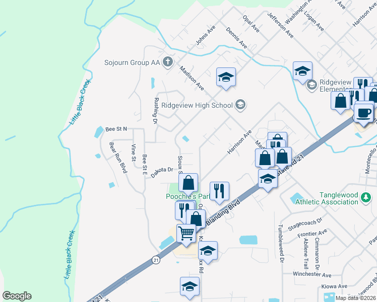 map of restaurants, bars, coffee shops, grocery stores, and more near 2910 Justin Court in Orange Park
