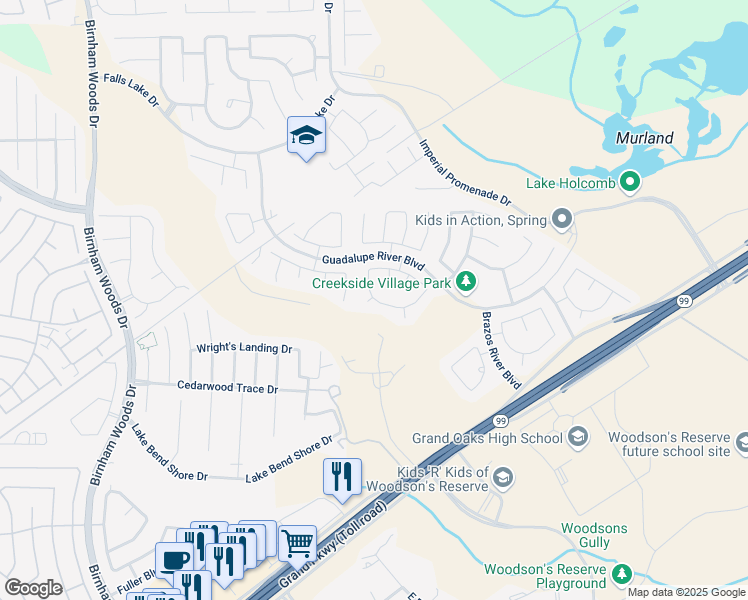 map of restaurants, bars, coffee shops, grocery stores, and more near 4531 Nueces River Loop in Spring