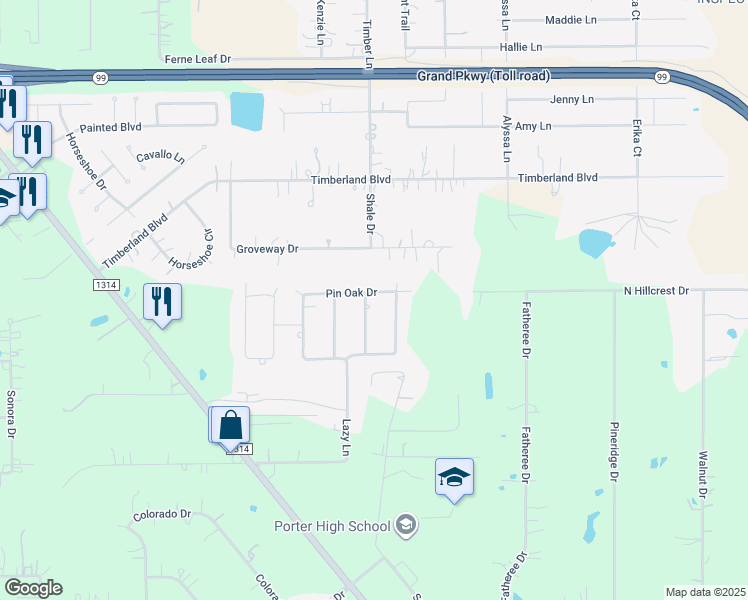 map of restaurants, bars, coffee shops, grocery stores, and more near 22040 Stoneridge Drive in Porter
