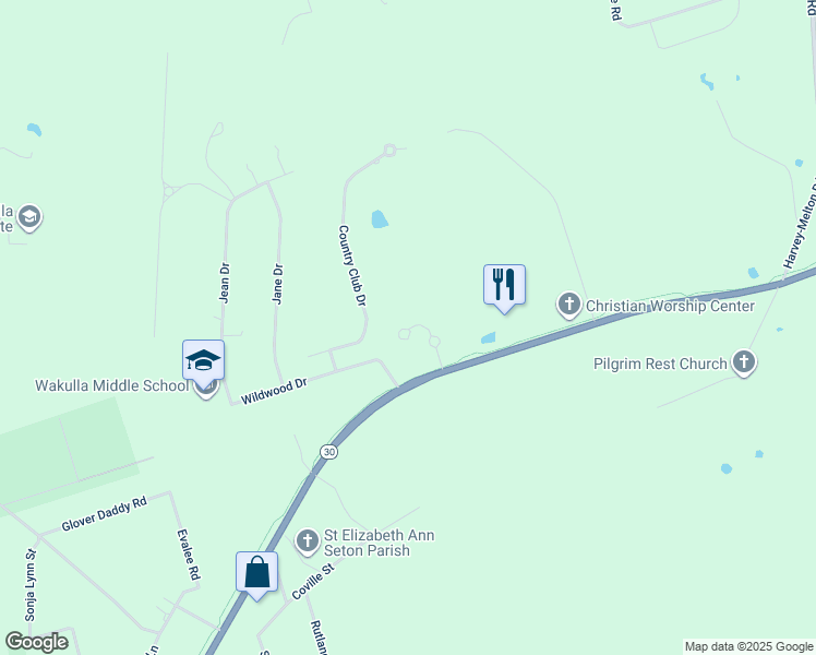 map of restaurants, bars, coffee shops, grocery stores, and more near 55 Fair Way in Crawfordville