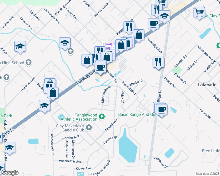 map of restaurants, bars, coffee shops, grocery stores, and more near 1337 Yorktown Place in Orange Park