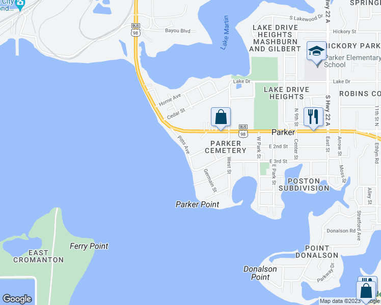 map of restaurants, bars, coffee shops, grocery stores, and more near 4511 Aster Street in Panama City