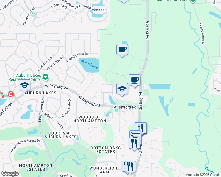 map of restaurants, bars, coffee shops, grocery stores, and more near 6000 West Rayford Road in Spring