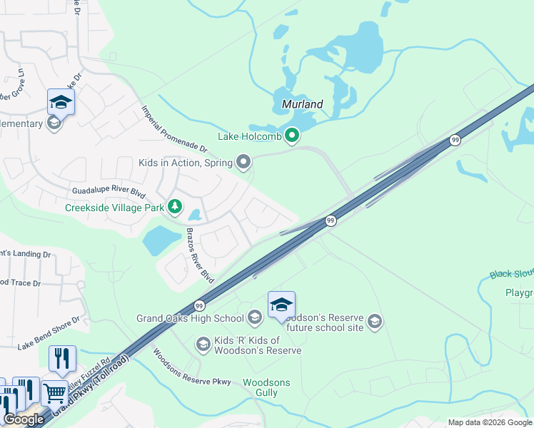 map of restaurants, bars, coffee shops, grocery stores, and more near 4910 Red River Court in Spring