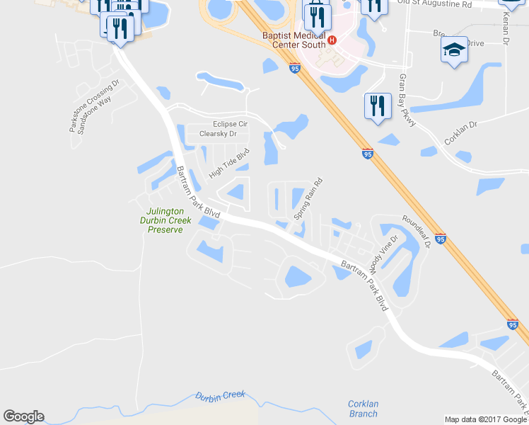 map of restaurants, bars, coffee shops, grocery stores, and more near 13286 Ocean Mist Drive in Jacksonville