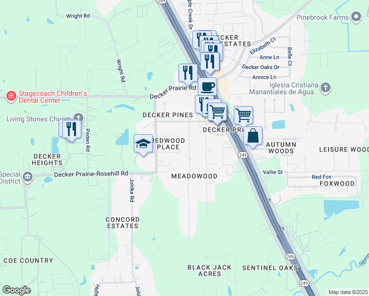 map of restaurants, bars, coffee shops, grocery stores, and more near 32039 South Wiggins Street in Magnolia