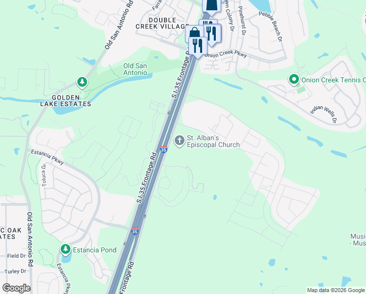 map of restaurants, bars, coffee shops, grocery stores, and more near 11819 South Interstate 35 Frontage Road in Austin