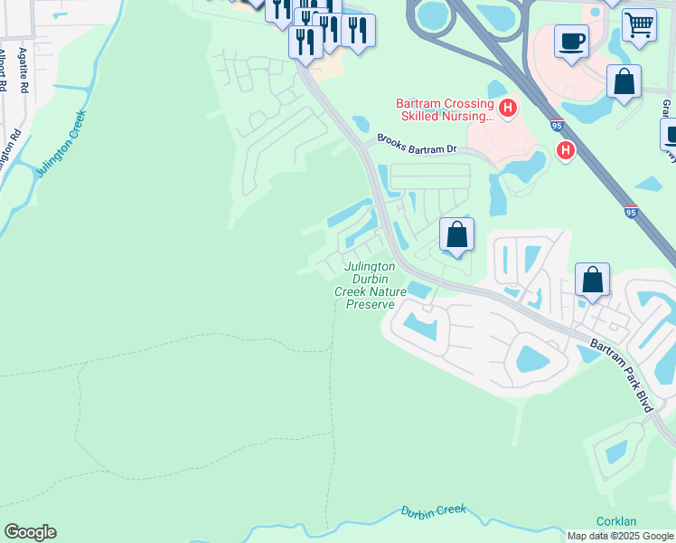 map of restaurants, bars, coffee shops, grocery stores, and more near 13465 Sunstone Street in Jacksonville