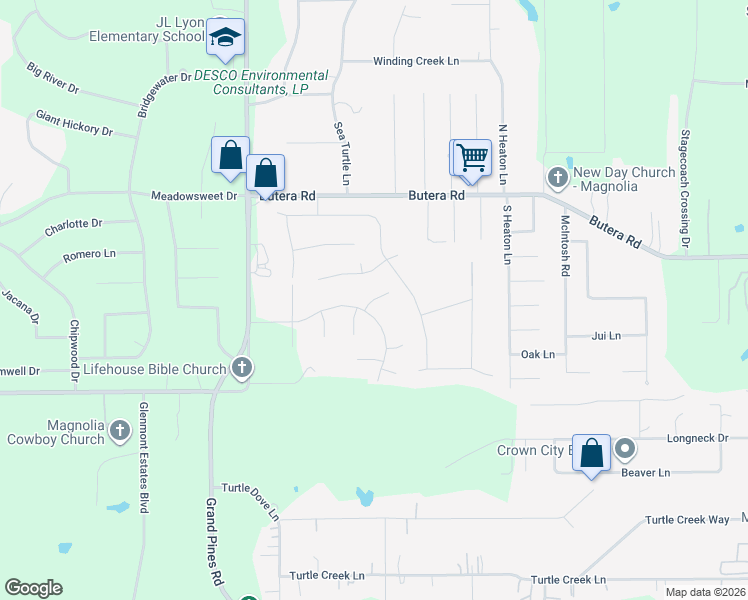 map of restaurants, bars, coffee shops, grocery stores, and more near Country Bend in Magnolia