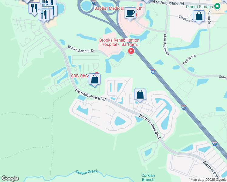 map of restaurants, bars, coffee shops, grocery stores, and more near 13333 Low Tide Way in Jacksonville