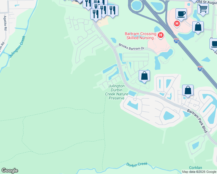 map of restaurants, bars, coffee shops, grocery stores, and more near 13465 Sunstone Street in Jacksonville