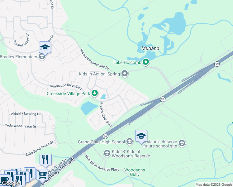 map of restaurants, bars, coffee shops, grocery stores, and more near 4714 San Jacinto River Drive in Spring