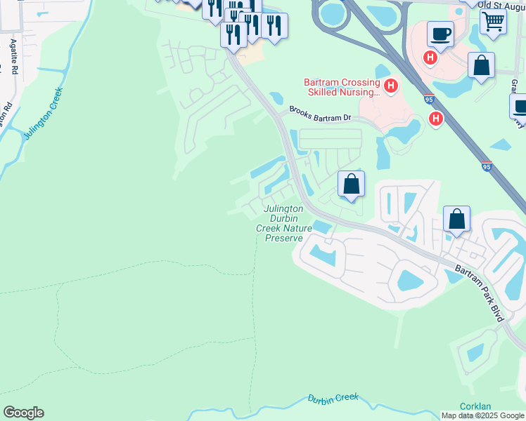 map of restaurants, bars, coffee shops, grocery stores, and more near 13498 Gemfire Court in Jacksonville
