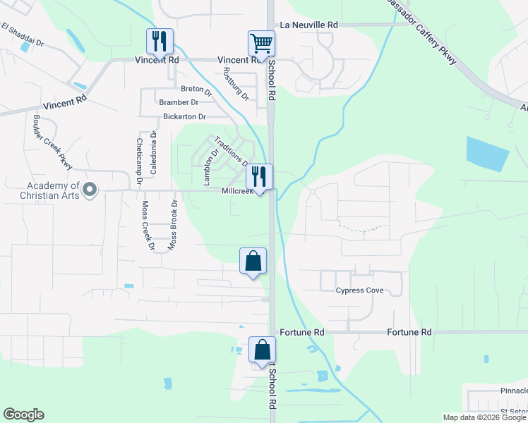map of restaurants, bars, coffee shops, grocery stores, and more near 3216 Verot School Road in Lafayette