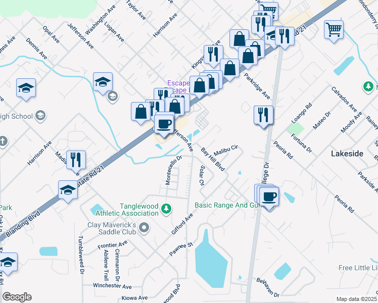 map of restaurants, bars, coffee shops, grocery stores, and more near 1294 Jefferson Avenue in Orange Park