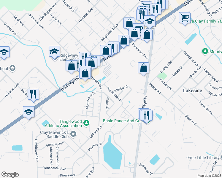 map of restaurants, bars, coffee shops, grocery stores, and more near 1315 Bay Hill Boulevard in Orange Park