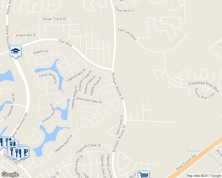 map of restaurants, bars, coffee shops, grocery stores, and more near 29835 Buffalo Canyon Drive in Spring