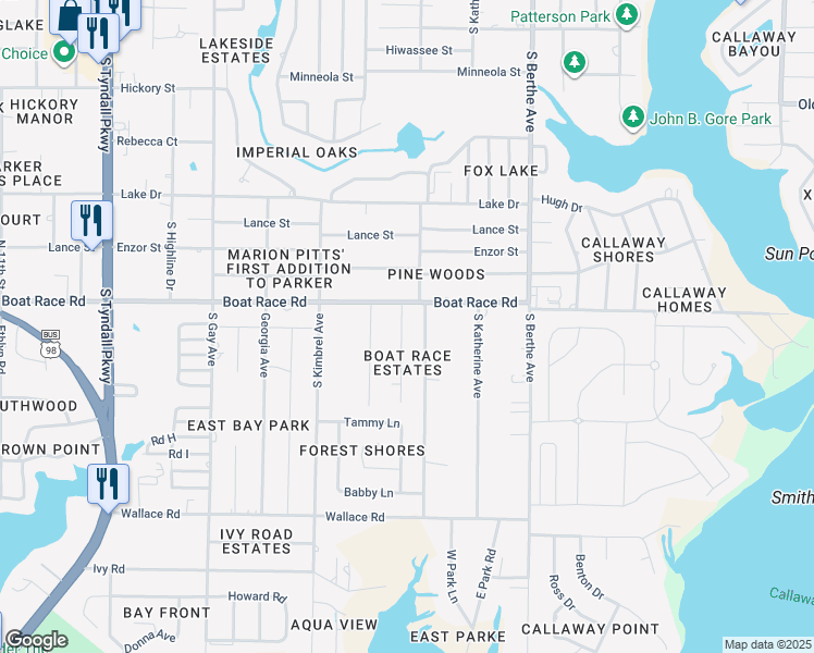 map of restaurants, bars, coffee shops, grocery stores, and more near 905 Lee Court in Panama City
